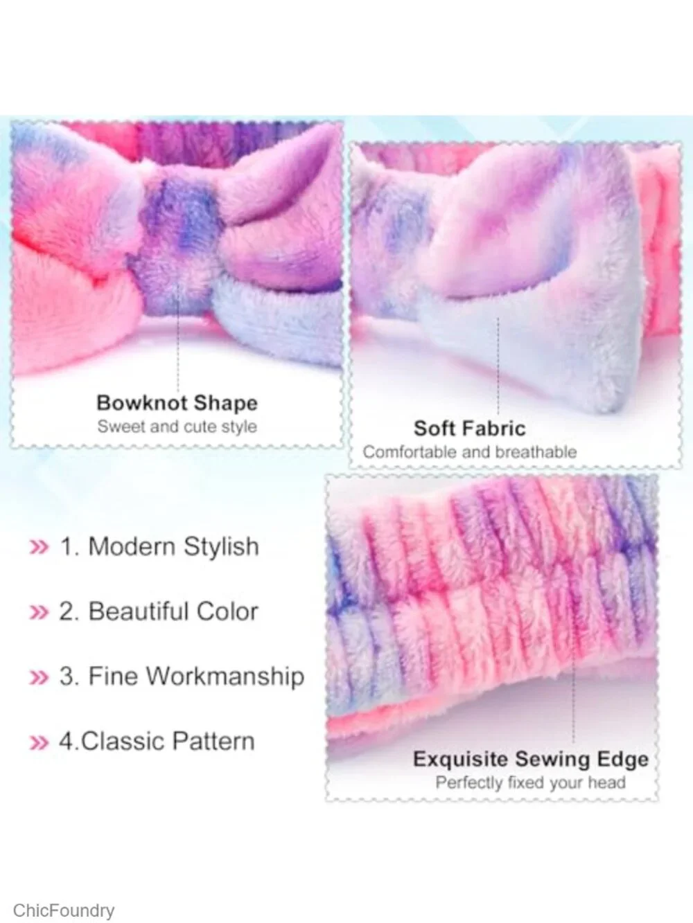 Spa Headband & Wristband Set for Face Washing, Makeup, Skincare - 6 Piece